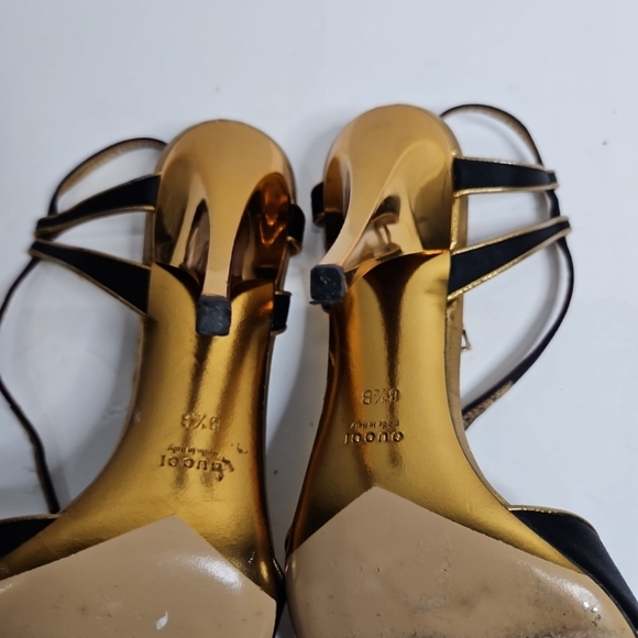 Gucci Gold Strap Stiletto Sandals with Bee Embellishment Size 8.5B - Picture 10 of 15
